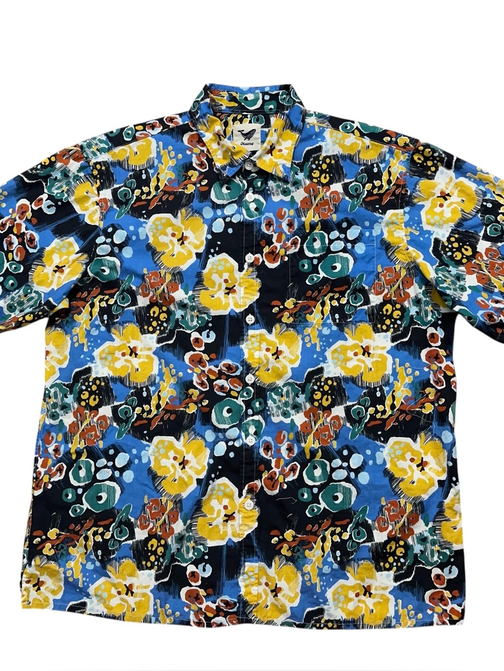 Yiume Shirt Mens Size XL Short Sleeve Hawaiian Floral Beach Abstract Multicolor